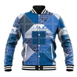 African American Quilt Inspired Baseball Jacket Wild Animal Skin African Blue Tribal Elements