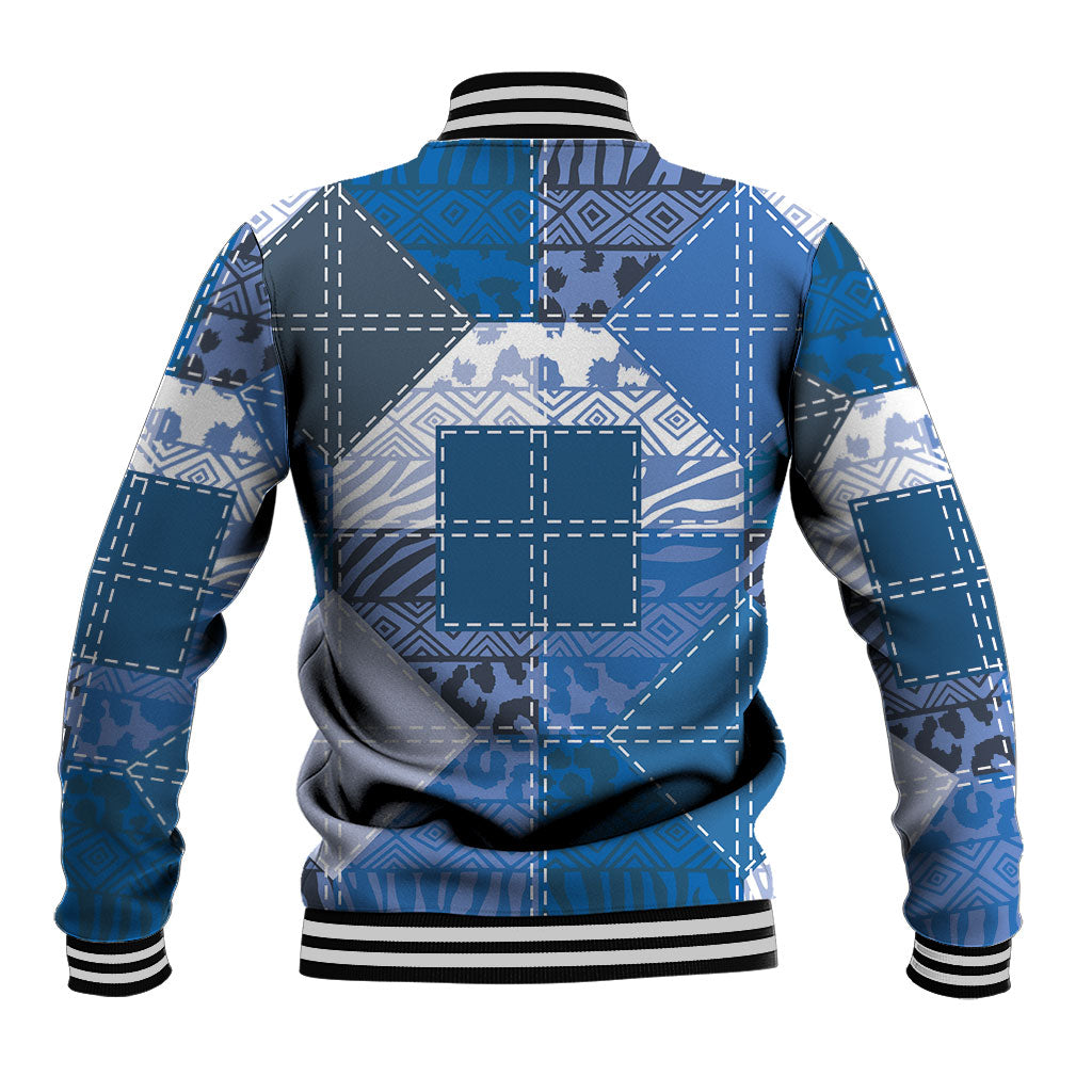 African American Quilt Inspired Baseball Jacket Wild Animal Skin African Blue Tribal Elements