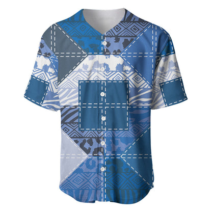African American Quilt Inspired Baseball Jersey Wild Animal Skin African Blue Tribal Elements