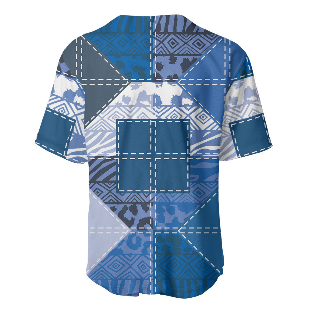 African American Quilt Inspired Baseball Jersey Wild Animal Skin African Blue Tribal Elements