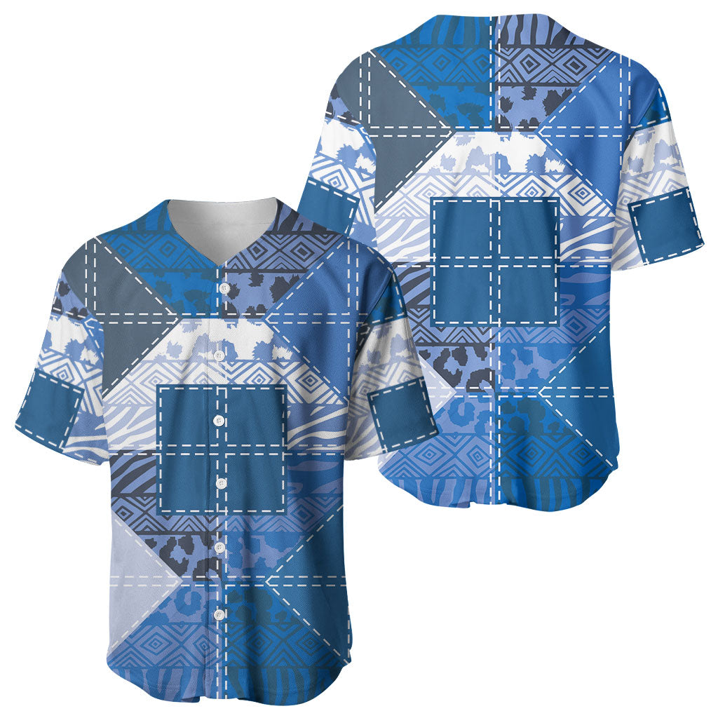 African American Quilt Inspired Baseball Jersey Wild Animal Skin African Blue Tribal Elements