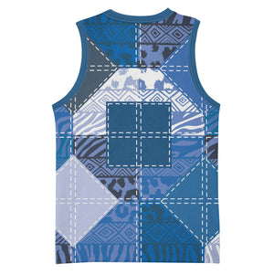 African American Quilt Inspired Basketball Jersey Wild Animal Skin African Blue Tribal Elements