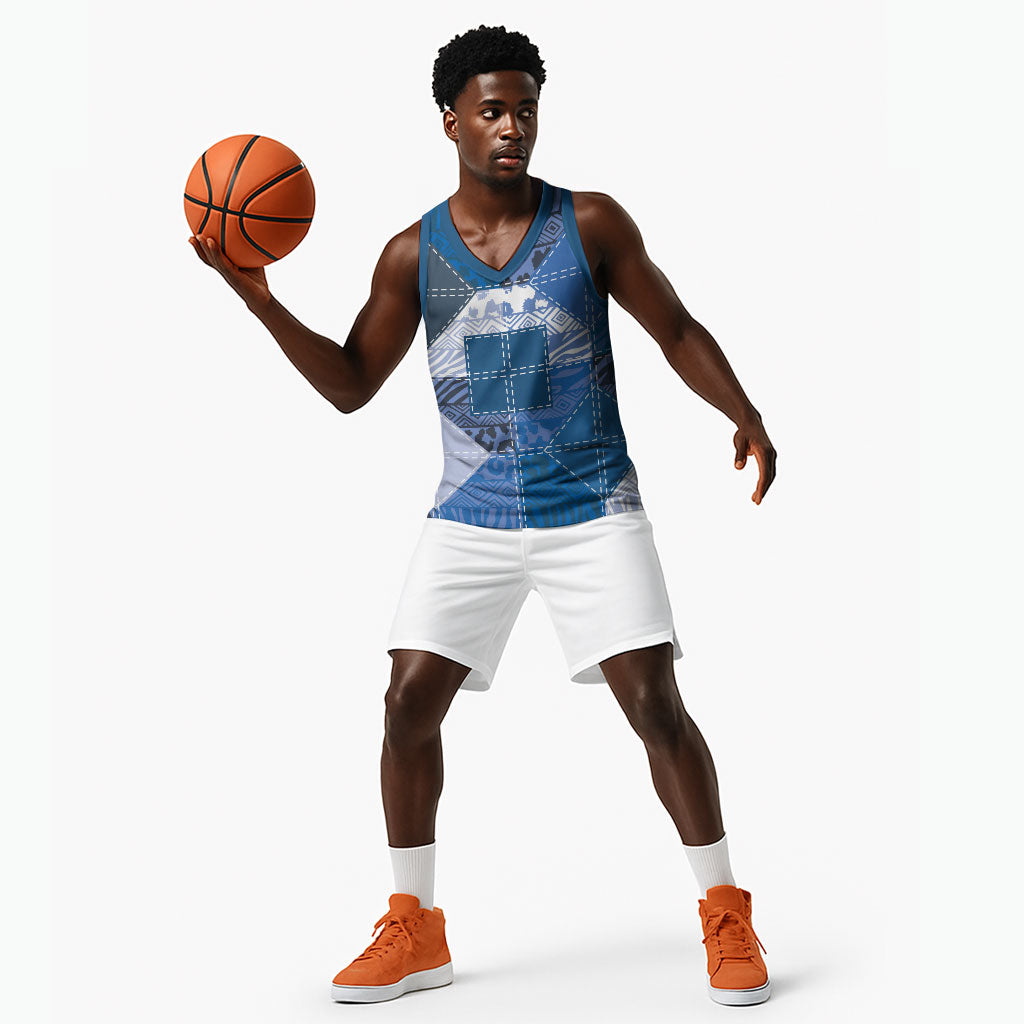 African American Quilt Inspired Basketball Jersey Wild Animal Skin African Blue Tribal Elements