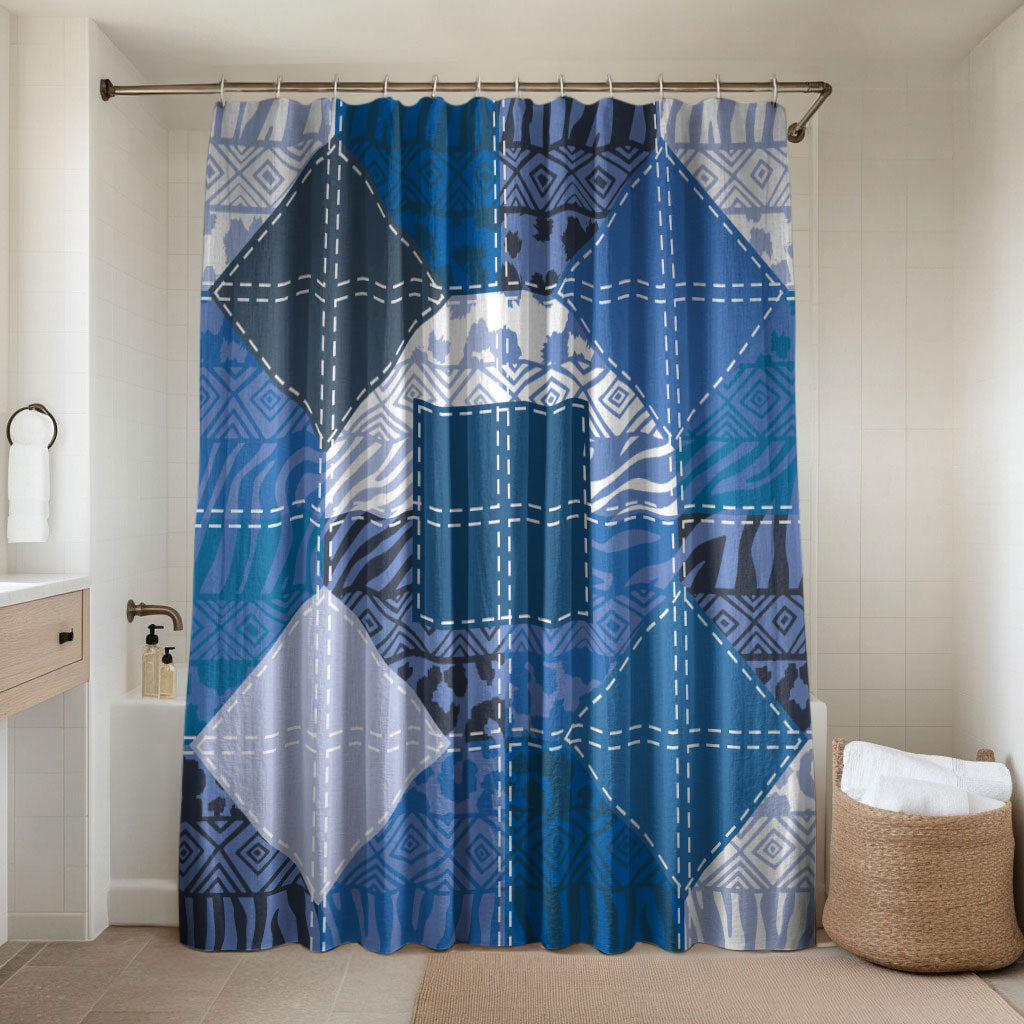 African American Quilt Inspired Bathroom Set Wild Animal Skin African Blue Tribal Elements
