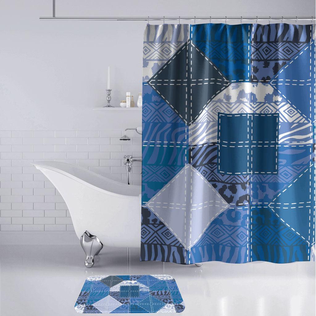 African American Quilt Inspired Bathroom Set Wild Animal Skin African Blue Tribal Elements