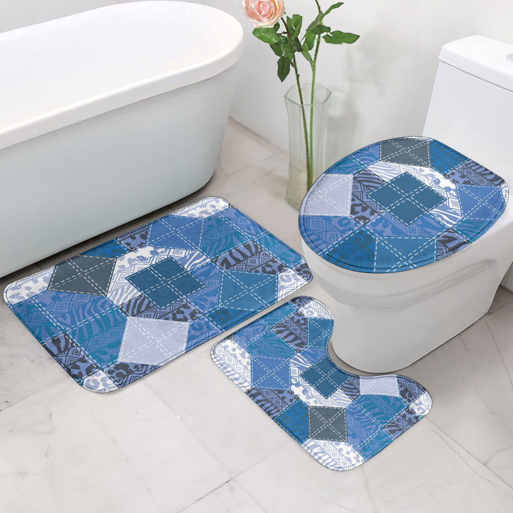 African American Quilt Inspired Bathroom Set Wild Animal Skin African Blue Tribal Elements
