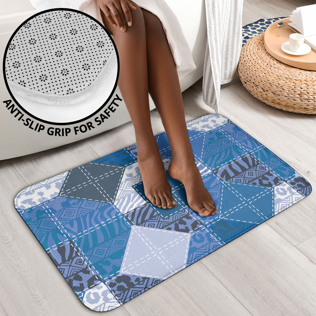African American Quilt Inspired Bathroom Set Wild Animal Skin African Blue Tribal Elements