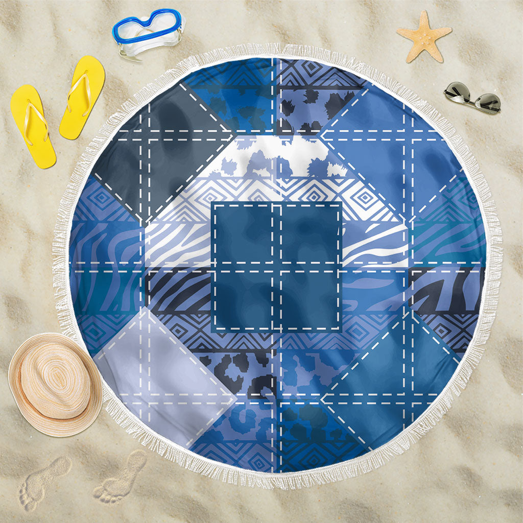 African American Quilt Inspired Beach Blanket Wild Animal Skin African Blue Tribal Elements