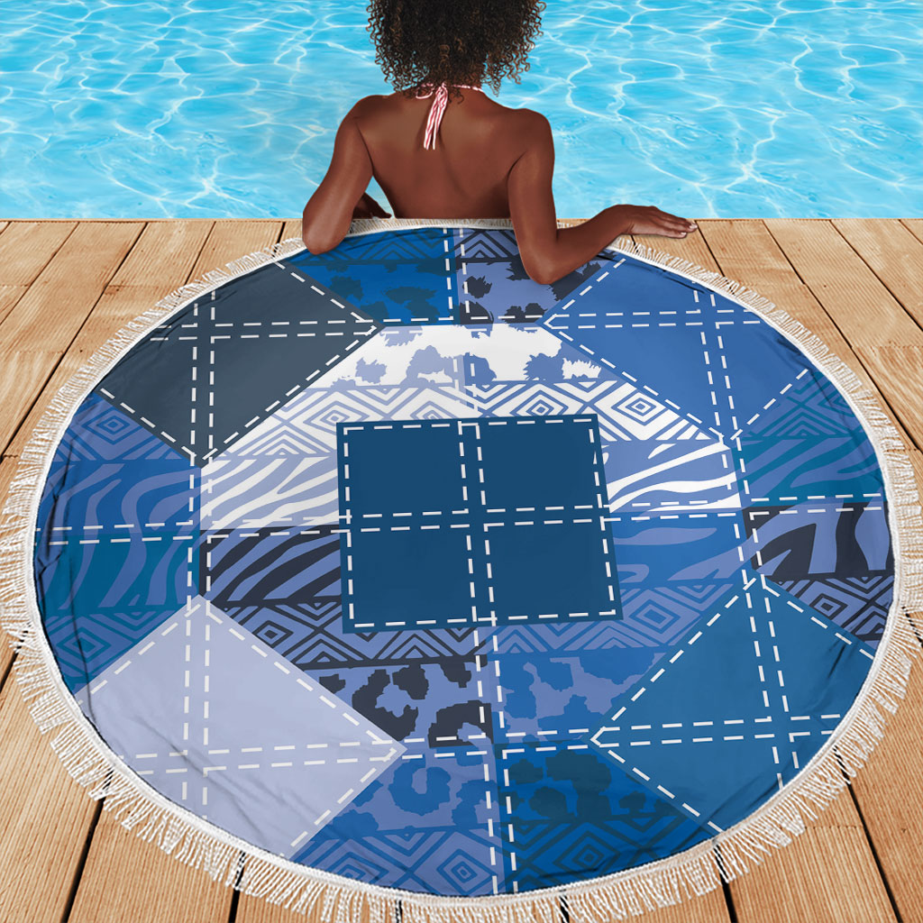 African American Quilt Inspired Beach Blanket Wild Animal Skin African Blue Tribal Elements