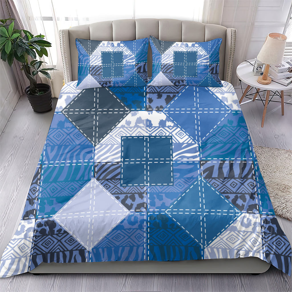 African American Quilt Inspired Bedding Set Wild Animal Skin African Blue Tribal Elements