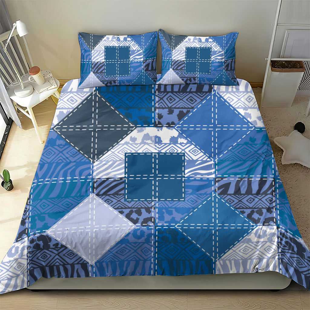 African American Quilt Inspired Bedding Set Wild Animal Skin African Blue Tribal Elements