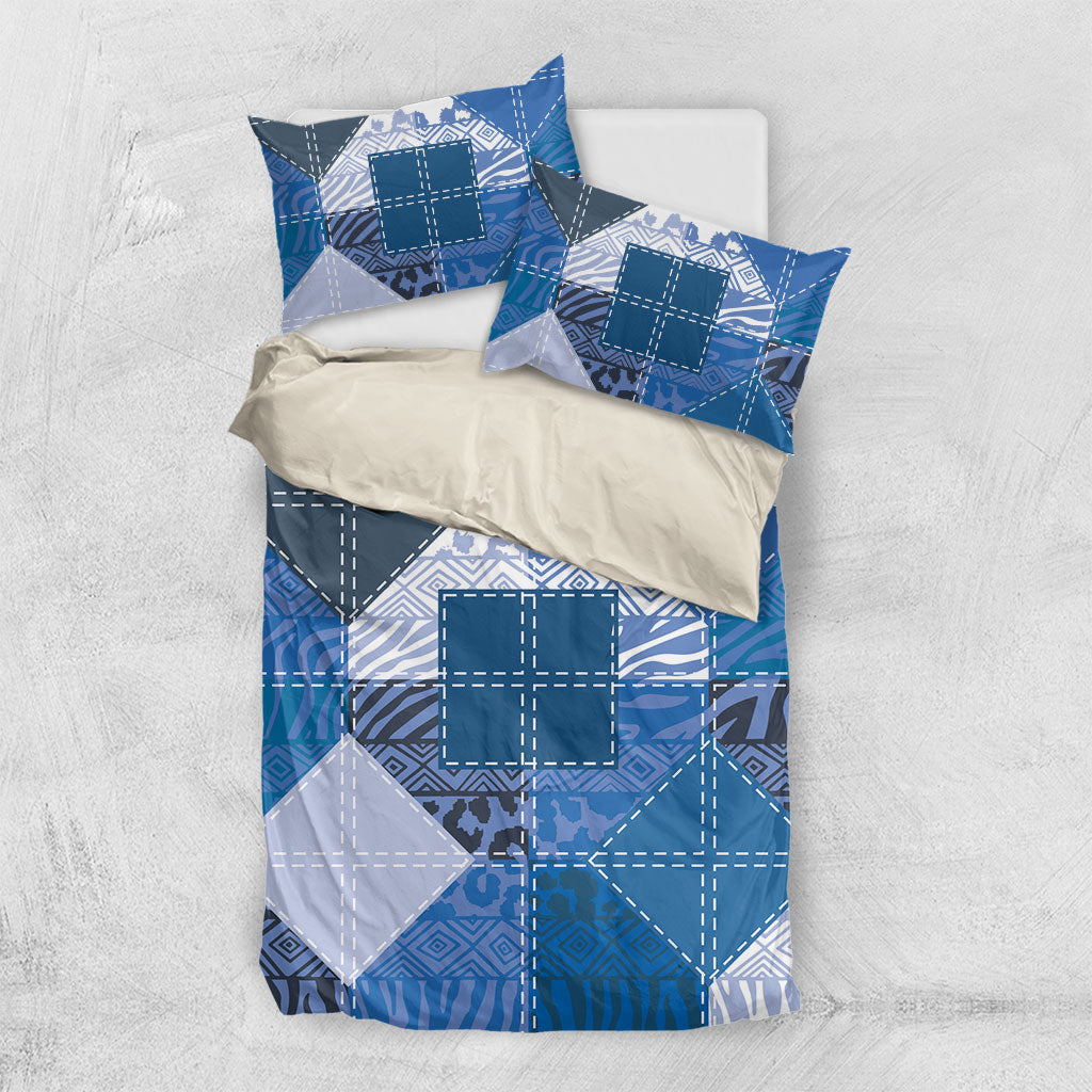 African American Quilt Inspired Bedding Set Wild Animal Skin African Blue Tribal Elements