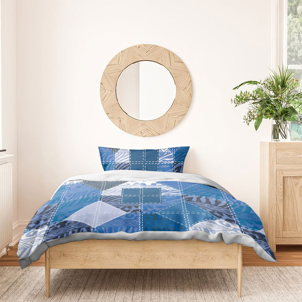 African American Quilt Inspired Bedding Set Wild Animal Skin African Blue Tribal Elements