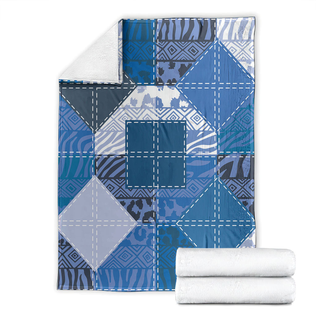 African American Quilt Inspired Blanket Wild Animal Skin African Blue Tribal Elements