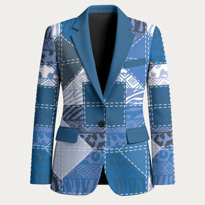 African American Quilt Inspired Blazer Wild Animal Skin African Blue Tribal Elements
