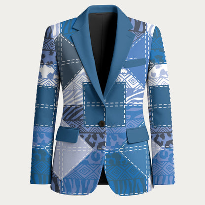 African American Quilt Inspired Blazer Wild Animal Skin African Blue Tribal Elements