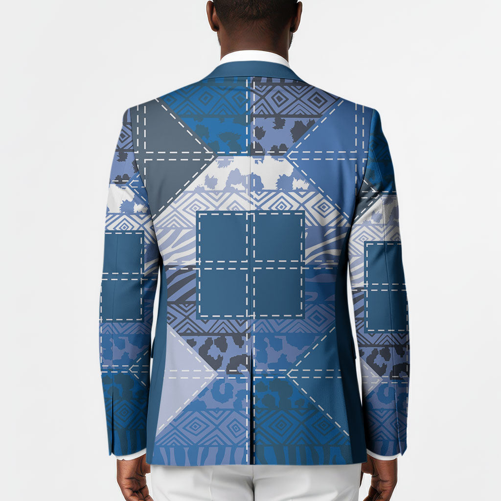 African American Quilt Inspired Blazer Wild Animal Skin African Blue Tribal Elements