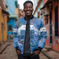 African American Quilt Inspired Bomber Jacket Wild Animal Skin African Blue Tribal Elements