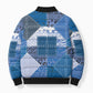 African American Quilt Inspired Bomber Puffer Jacket Wild Animal Skin African Blue Tribal Elements