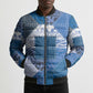 African American Quilt Inspired Bomber Puffer Jacket Wild Animal Skin African Blue Tribal Elements