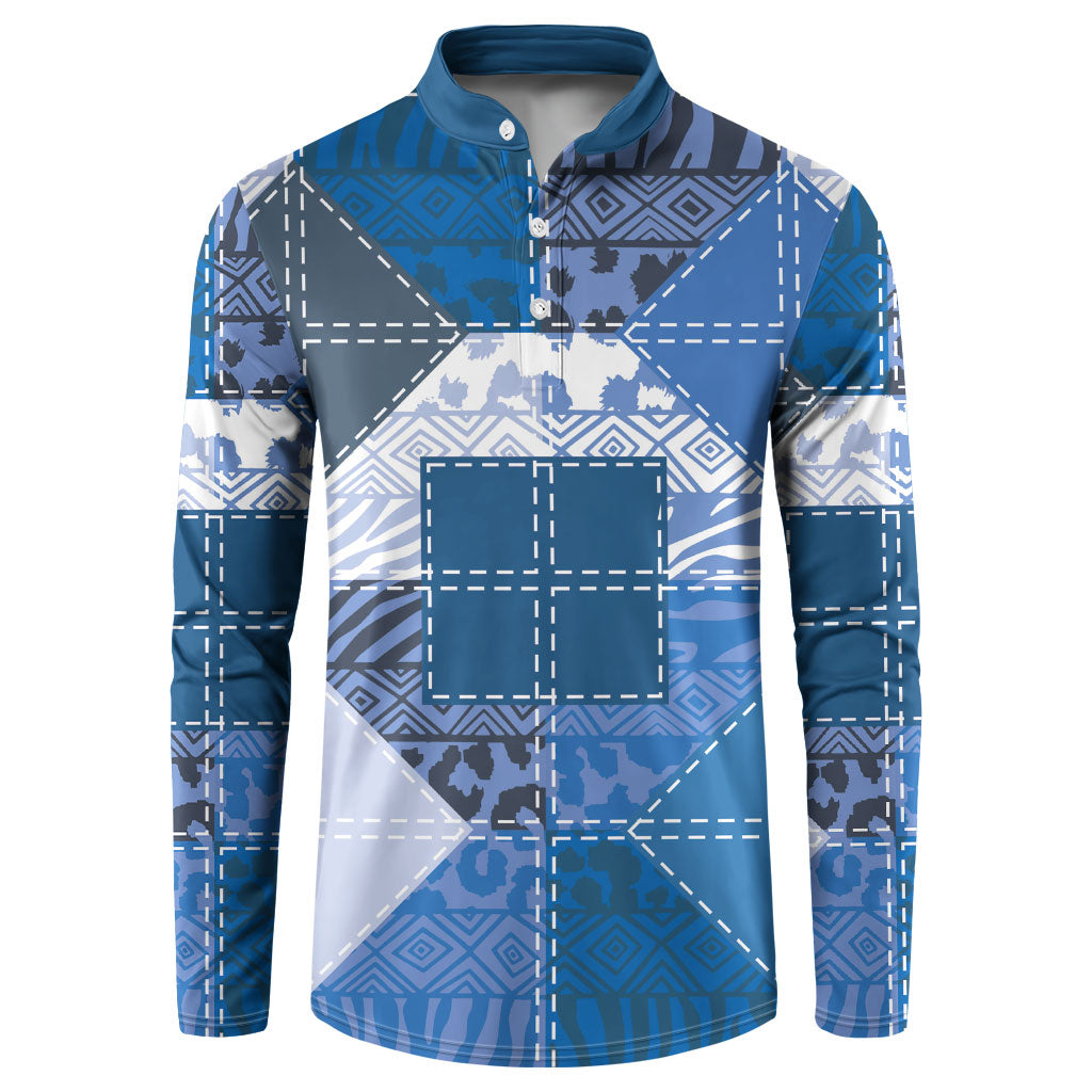 African American Quilt Inspired Button Sweatshirt Wild Animal Skin African Blue Tribal Elements