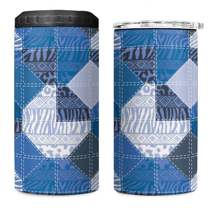 African American Quilt Inspired 4 in 1 Can Cooler Tumbler Wild Animal Skin African Blue Tribal Elements