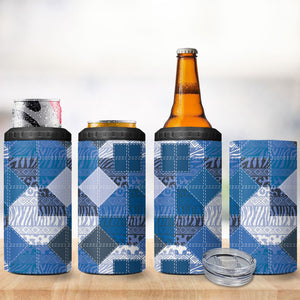 African American Quilt Inspired 4 in 1 Can Cooler Tumbler Wild Animal Skin African Blue Tribal Elements