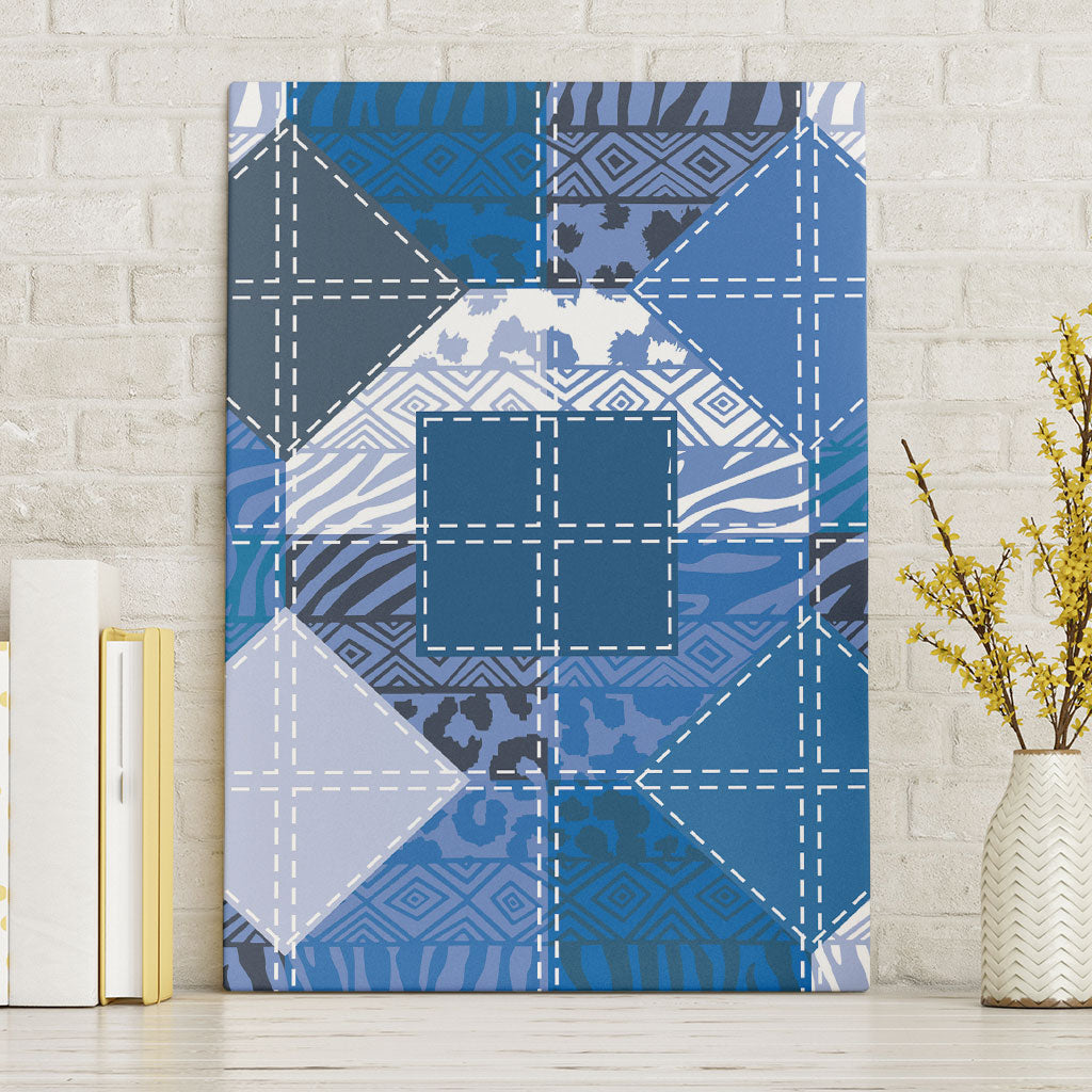 African American Quilt Inspired Canvas Wall Art Wild Animal Skin African Blue Tribal Elements