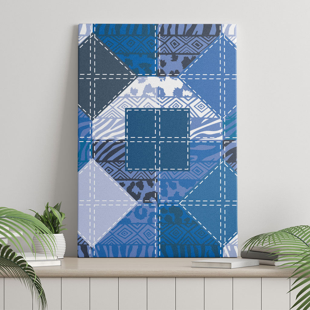 African American Quilt Inspired Canvas Wall Art Wild Animal Skin African Blue Tribal Elements