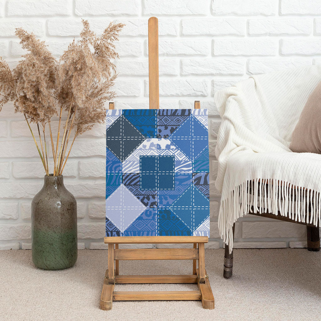 African American Quilt Inspired Canvas Wall Art Wild Animal Skin African Blue Tribal Elements
