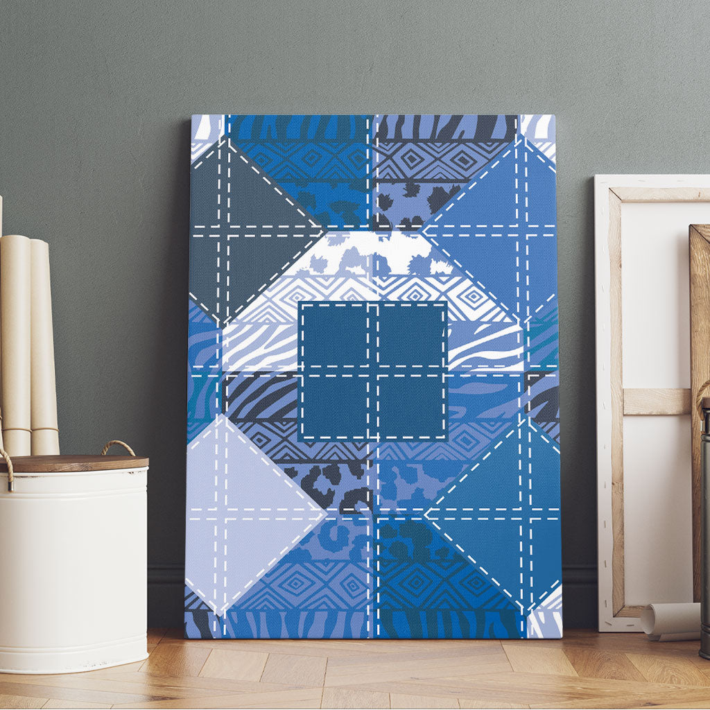African American Quilt Inspired Canvas Wall Art Wild Animal Skin African Blue Tribal Elements