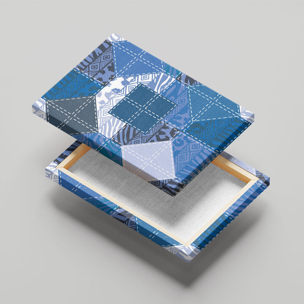 African American Quilt Inspired Canvas Wall Art Wild Animal Skin African Blue Tribal Elements