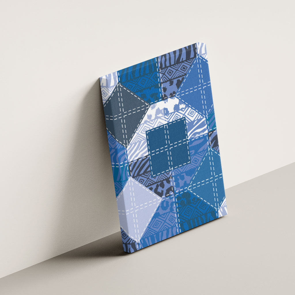 African American Quilt Inspired Canvas Wall Art Wild Animal Skin African Blue Tribal Elements