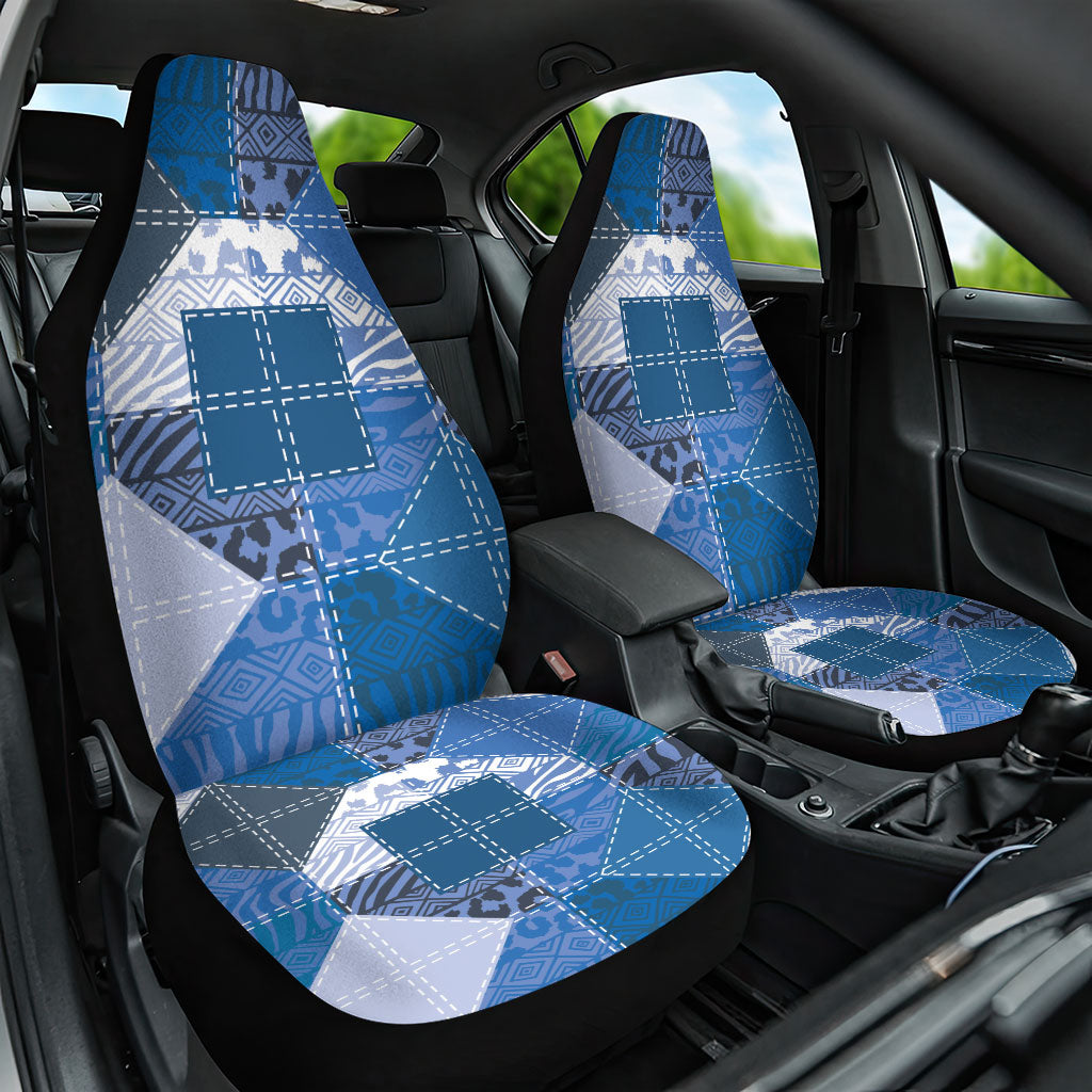 African American Quilt Inspired Car Seat Cover Wild Animal Skin African Blue Tribal Elements