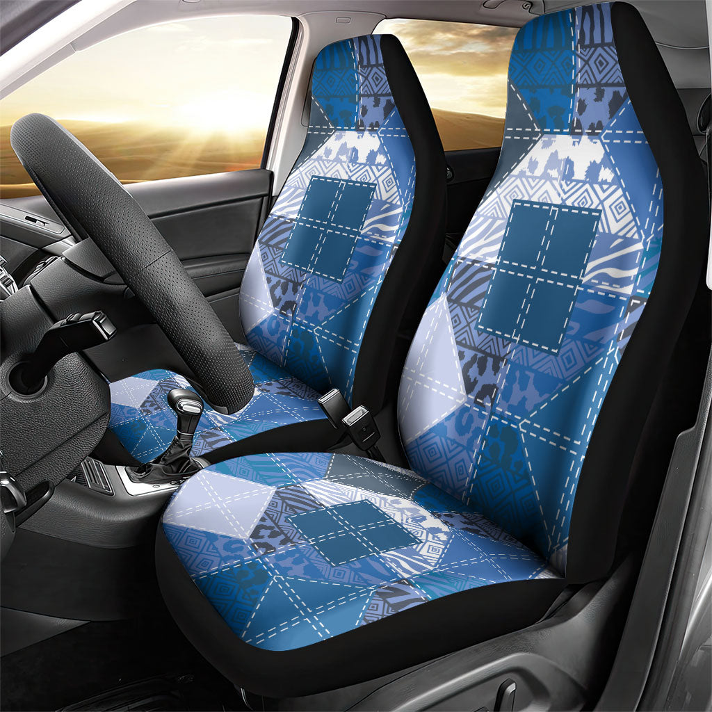 African American Quilt Inspired Car Seat Cover Wild Animal Skin African Blue Tribal Elements