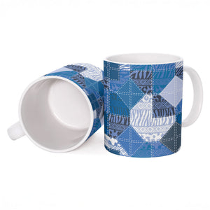 African American Quilt Inspired Ceramic Mug Wild Animal Skin African Blue Tribal Elements
