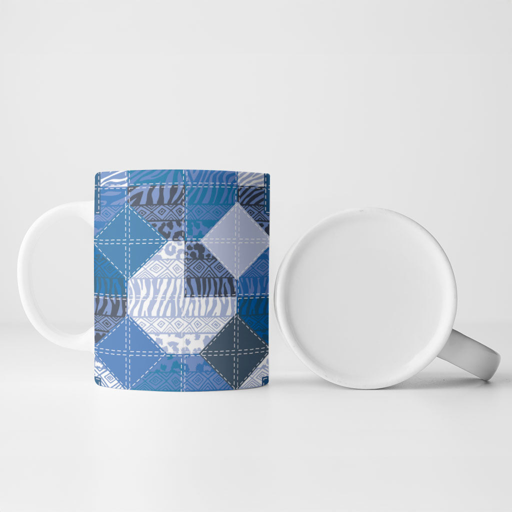African American Quilt Inspired Ceramic Mug Wild Animal Skin African Blue Tribal Elements