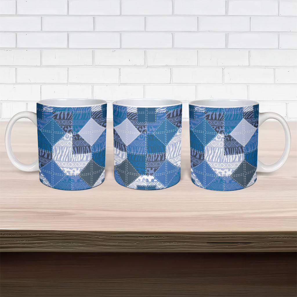 African American Quilt Inspired Ceramic Mug Wild Animal Skin African Blue Tribal Elements