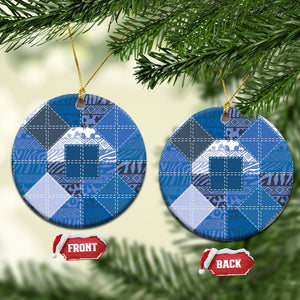 African American Quilt Inspired Ceramic Ornament Wild Animal Skin African Blue Tribal Elements