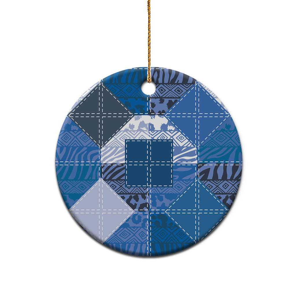 African American Quilt Inspired Ceramic Ornament Wild Animal Skin African Blue Tribal Elements
