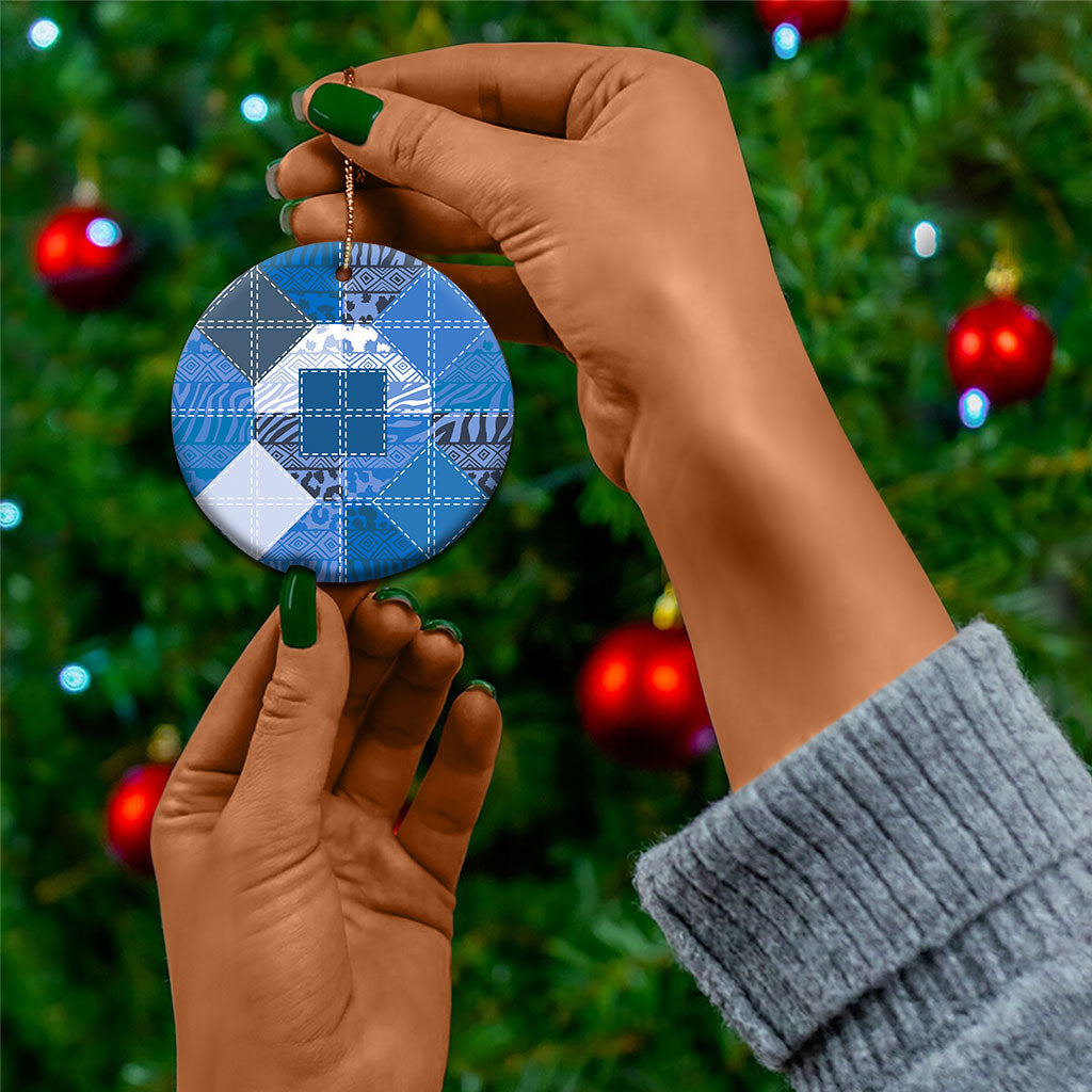 African American Quilt Inspired Ceramic Ornament Wild Animal Skin African Blue Tribal Elements
