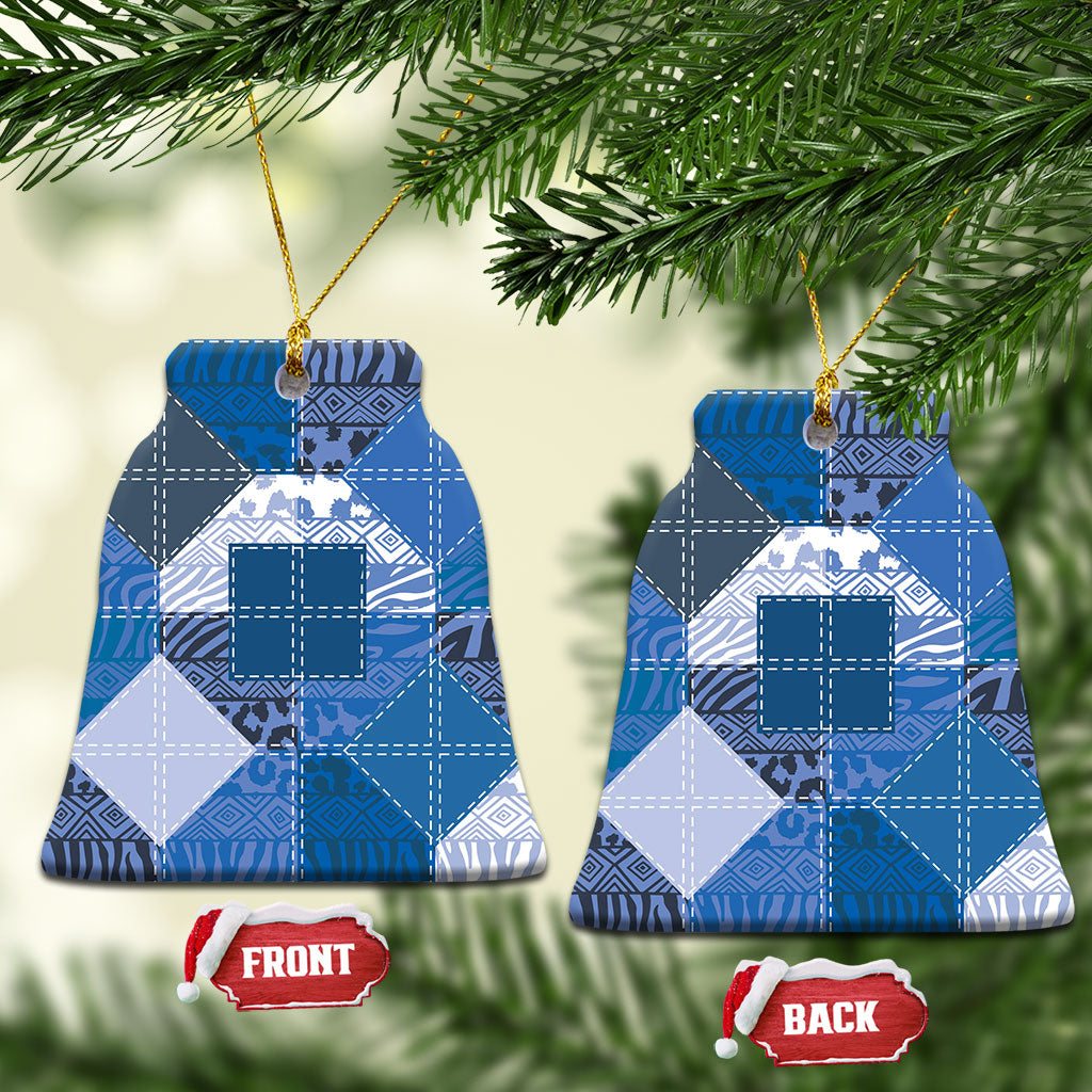 African American Quilt Inspired Ceramic Ornament Wild Animal Skin African Blue Tribal Elements