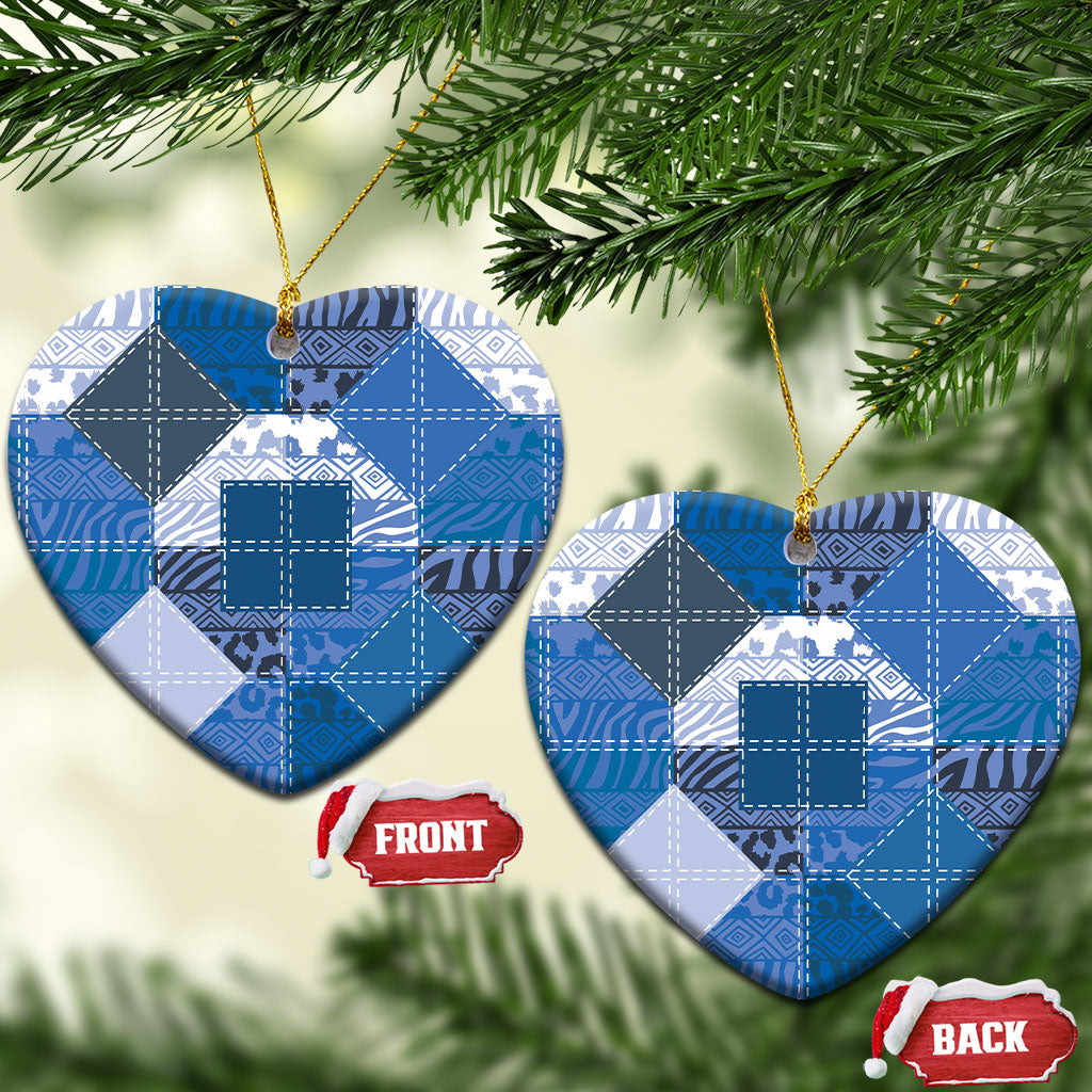 African American Quilt Inspired Ceramic Ornament Wild Animal Skin African Blue Tribal Elements
