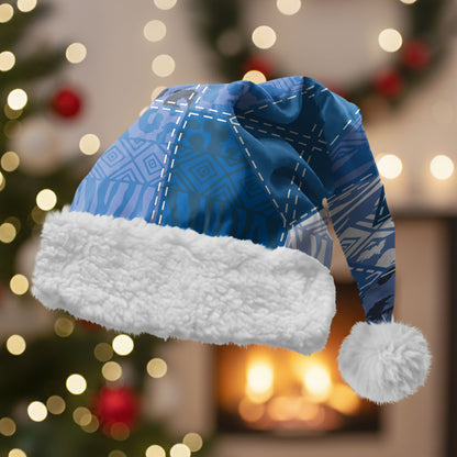 African American Quilt Inspired Christmas Santa Hat Wild Animal Skin African Blue Tribal Elements