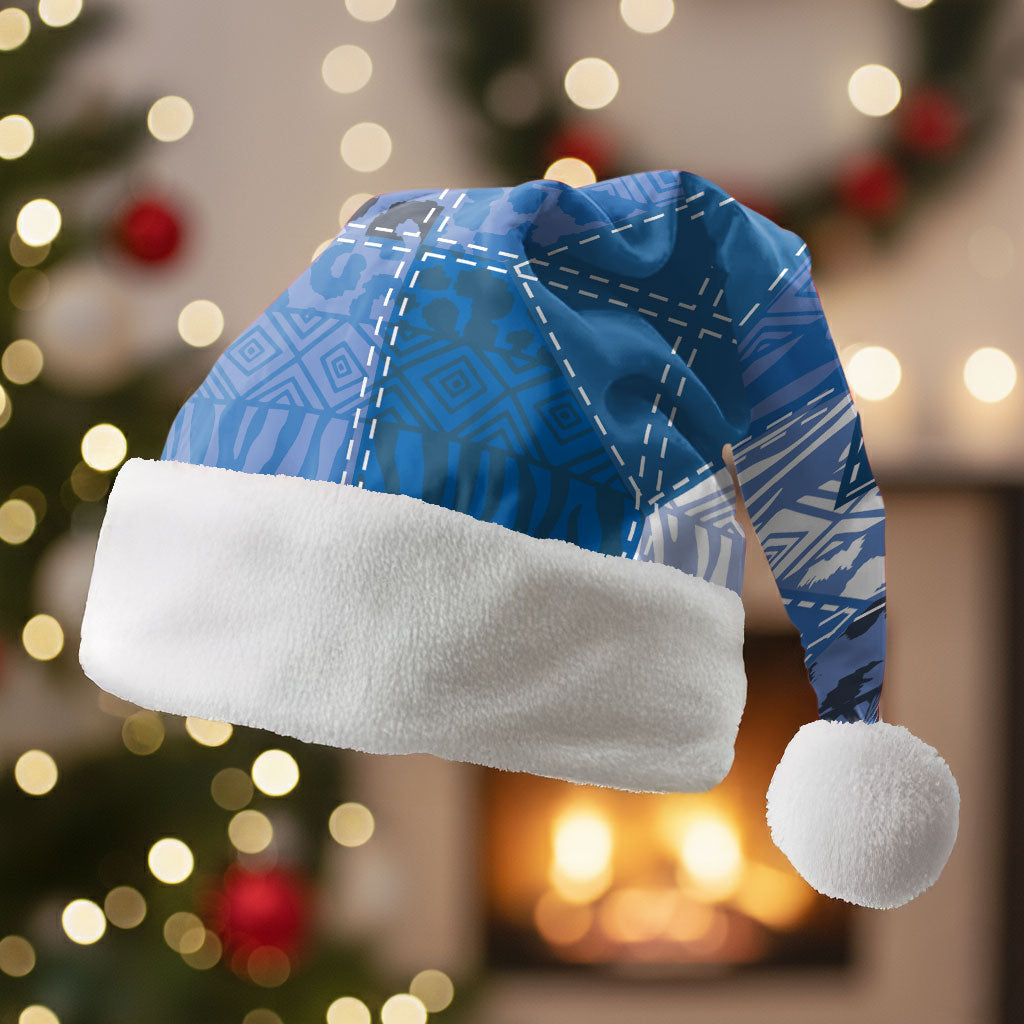 African American Quilt Inspired Christmas Santa Hat Wild Animal Skin African Blue Tribal Elements
