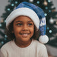 African American Quilt Inspired Christmas Santa Hat Wild Animal Skin African Blue Tribal Elements