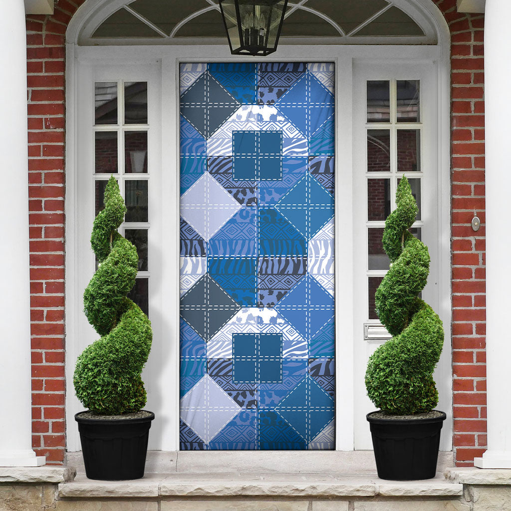 African American Quilt Inspired Door Cover Wild Animal Skin African Blue Tribal Elements