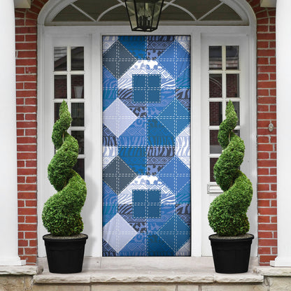African American Quilt Inspired Door Cover Wild Animal Skin African Blue Tribal Elements