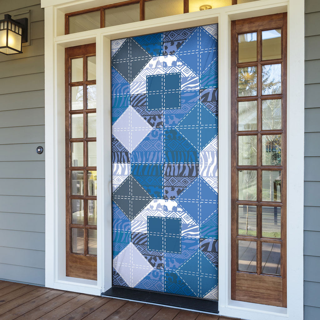 African American Quilt Inspired Door Cover Wild Animal Skin African Blue Tribal Elements