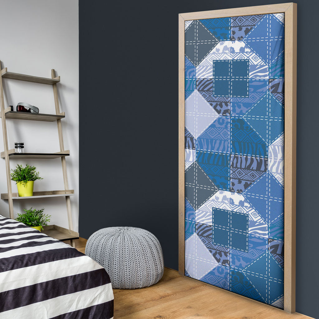 African American Quilt Inspired Door Cover Wild Animal Skin African Blue Tribal Elements